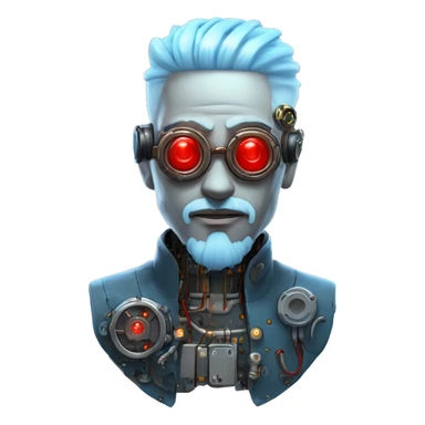  Short light blue haired male cyborg head with light blue beard, red steampunk goggles and circuits sticker
