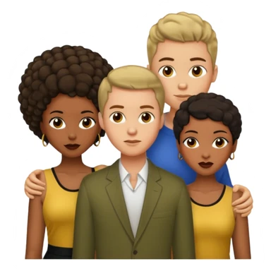 Olive skinnedAmerican man with short brown hairwith two black african women both are African one is light skin black and one is medium tone black with african hair styles sticker