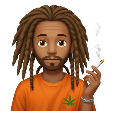 Brownskin man with long dreadlocks orange shirt smoking weed sticker