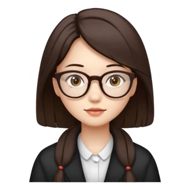 Girl with white skin, brown eyes, Chinese hair and light/dark brown, with glasses sticker