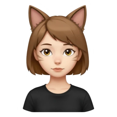 a girl with short brown wolf cut , cat ears and a tail, with a black t-shirt on sticker