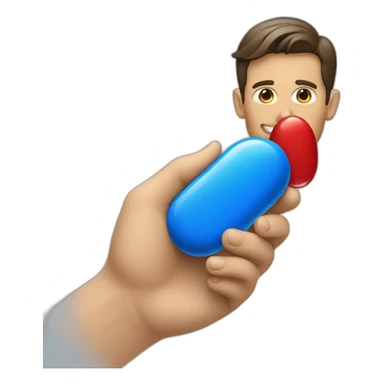 a man handing a blue pill and red pill sticker