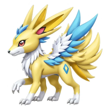 Colorful Meloetta-Manectric-Renamon-Wargreymon-Sergal-Pokémon-Digimon-Fakémon-fusion-hybrid-creature sticker