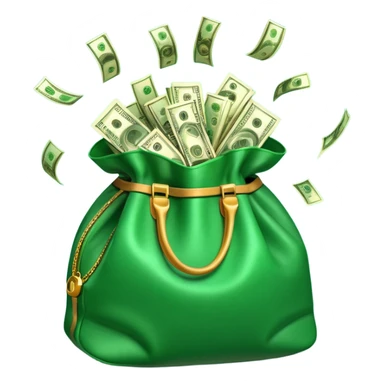 

3D emoji style, big bag of money, flying dollar bills, rich casino vibe, smooth lighting, high detail, clean edges, transparent background



 sticker