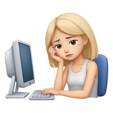 busy tired girl with computer  sticker