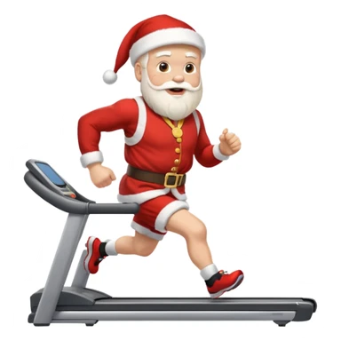 A Norwegian Santa running on a treadmill, wearing a gold medal round his neck sticker