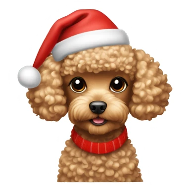 Toy poodle in blondish aprekott wearing a Christmas hat sticker