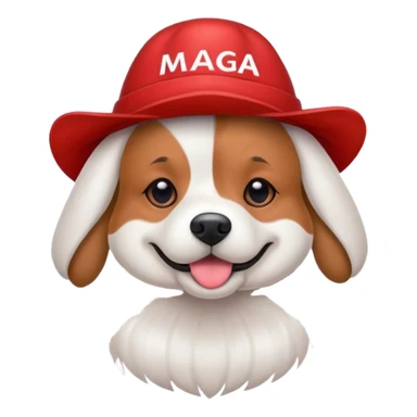 dog wearing a red “MAGA” hat sticker