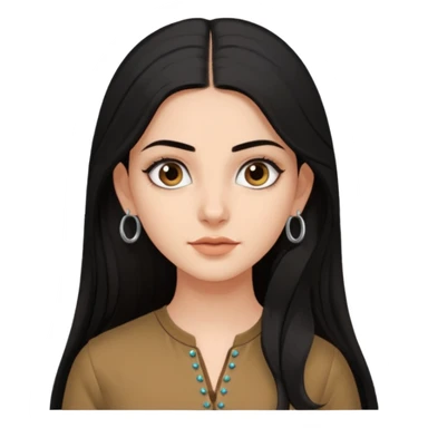 a pretty bratz fair girl with long black hair, kajal under eyes, small silver hoop. brown kurti on sticker