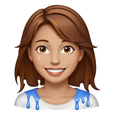 Brown Hair Woman , white paint , drip, face, happy sticker