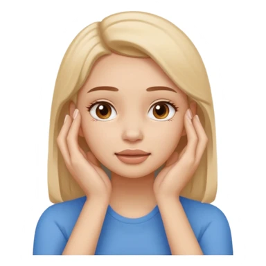 Simple emoji of a woman touching her face with both hands, hands pressing on cheeks and jaw, clear facial exercise with hands, easy to understand, simple icon, no beauty, no makeup, no medical elements
 sticker