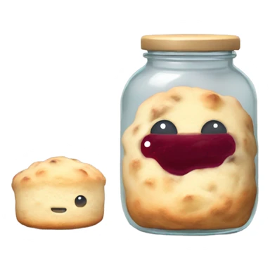 fluffy scone beside a small jam jar sticker