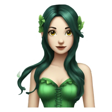 Fairy with long black hair pale skin deep green wings and green corset sticker