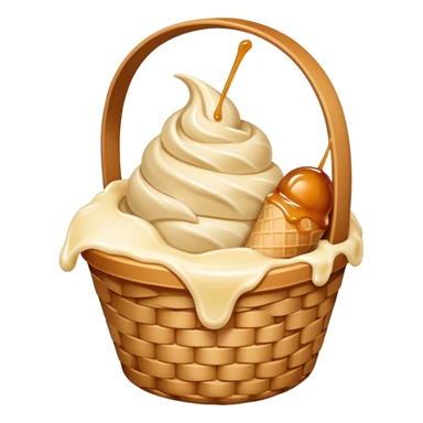 Soft ice cream with caramel sauce in a basket sticker