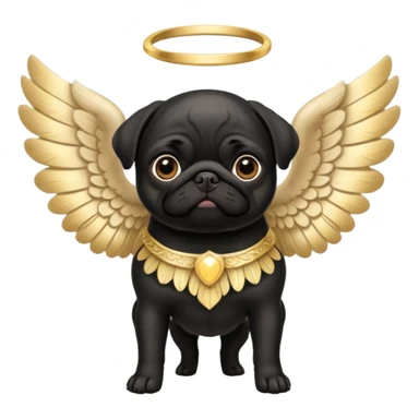 Black pug with beautiful ornate cream and gold angel wings sticker