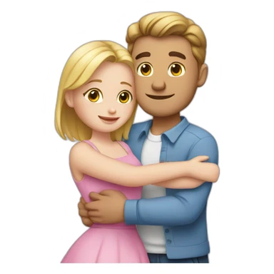 a guy in a blue shirt hugs a white girl in a pink dress sticker