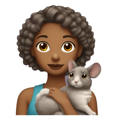 brown girl with curly hair holding her chinchilla sticker