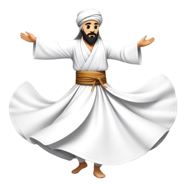 Cinematic Realistic Whirling Dervish Dance Emoji, depicted as a mesmerizing traditional Sufi dance scene with flowing robes and dynamic movement, rendered with vibrant textures and swirling mystical lighting that captures its spiritual energy. sticker