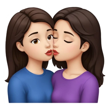 A girl kisses her friend The girls' hair color is dark brown.  sticker