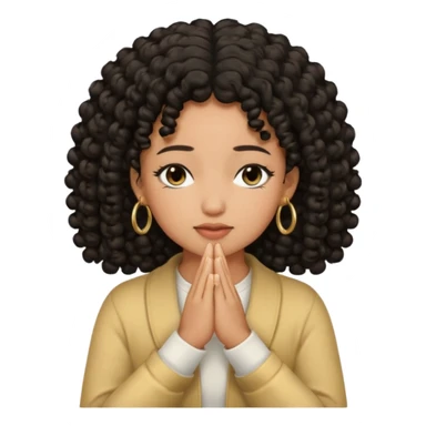 brown girl praying black curly hair and black eyes closed with gold hoop earrings sticker