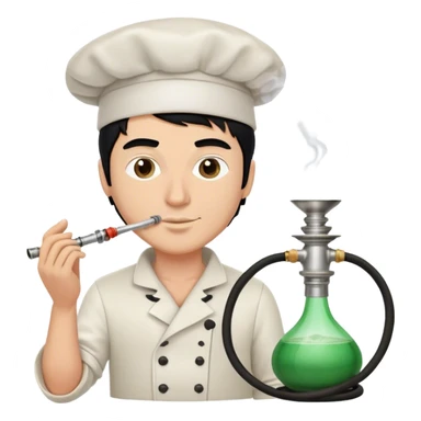 A white guy with black hair and smoking a modern hookah with a Chef's hat and has the hose in the hand sticker
