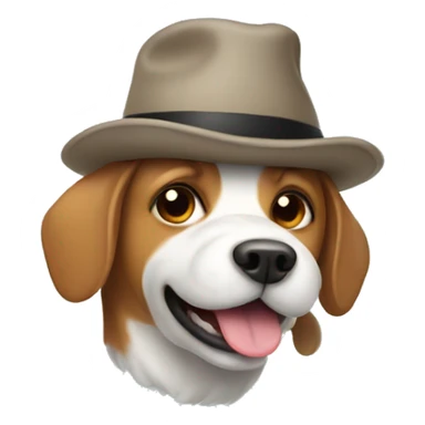 a dog with a hat and a fart cloud sticker