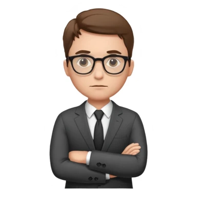 Illustrate Gus in a business suit with glasses, hands folded & serious gaze. sticker