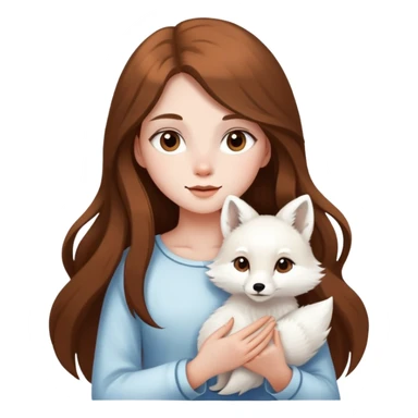 A girl with long brown hair holding a white fox sticker