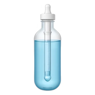 small transparent plastic vial of saline solution with soft rounded shape and twist-off tip, clear liquid inside, slightly flexible, single-use medical packaging, no label or branding, apple emoji style, soft lighting, subtle shadows, transparent background, emoji scale sticker