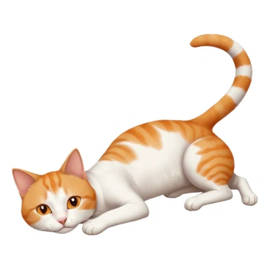 ginger and white cat with orange eyes doing a big extremely long stretch reaching up into the air with arms and legs side by side together straight and overextended whilst lying on its side sticker