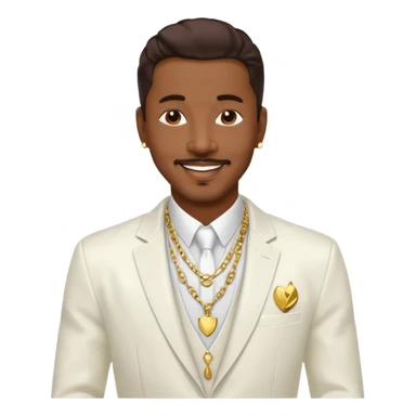 Ralph Tresvant with dark brown hair, white suit jacket, shirtless with necklace sticker