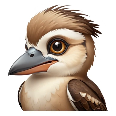cinematic-cute-kookaburra-portrait-emoji,-head-tilted-playfully-and-inquisitively,-featuring-a-glossy-brown-plumage-with-subtle-cream-accents-and-a-perky,-expressive-beak,-round,-sparkling-large-eyes-filled-with-curious-mirth,-simplified-ye copy 2 sticker