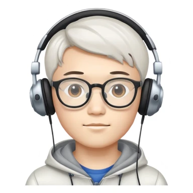 White handsome Chinese boy wear glasses and headphones sticker