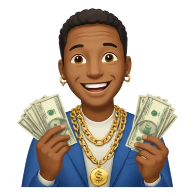 laughing black man holding lots of money sticker