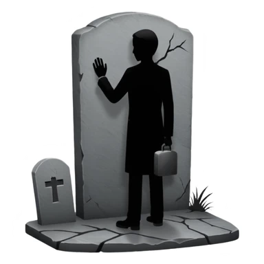 a silhouette of a person shadowing a gravestone sticker