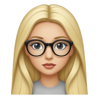A blonde woman, long hair and long eye lashes, makeup, black glasses sticker
