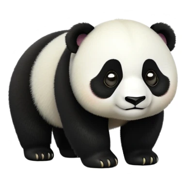 cinematic-[panda bear]-realistic-full-body-standing on all fours-emoji,-tail-tucked-close,-head-tilted-dramatically,-thick-[black and white]-fur,-simplified-yet-realistic-focused-features,-highly-detailed,-glowing-with-an-almost-sarcastic-glow sticker