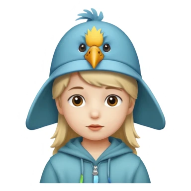 child with a bird hat sticker