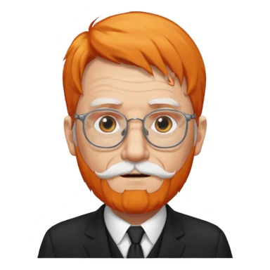 old man, orange hair, white beard, wearing glasses, long face, wearing a black suit sticker