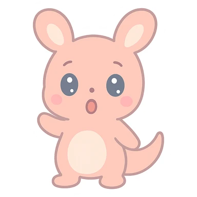 Make the kangaroo look more surprised, keeping the kawaii style, with no background. sticker