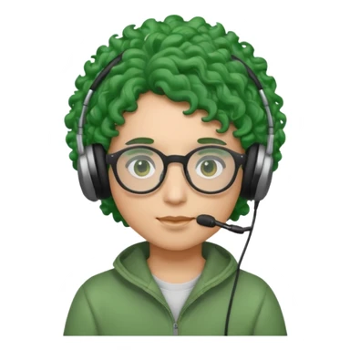 headphone wearing and glassess and green curly haired sticker