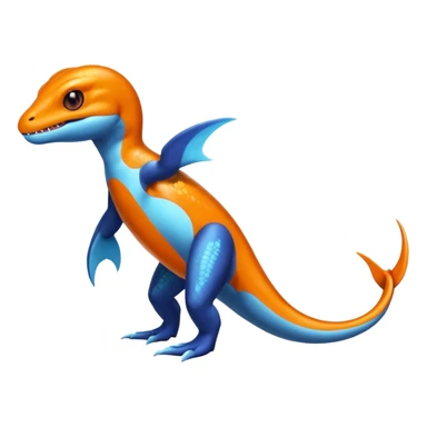 Shiny Black Koraidon-Latios-Salamander-Fakémon-hybrid-creature (full body) with orange belly sticker