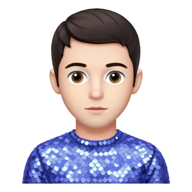 Jonathan Bailey with dark brown hair, pale periwinkle sequin outfit sticker