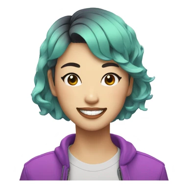 a short-haired Taiwanese lesbian with smile, with vapor wave style as a designer sticker
