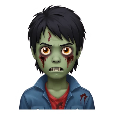 Boy, zombie, black hair, medium long, mullet, emo, shaggy, dark, spooky, black background, creepy expression emoji  sticker
