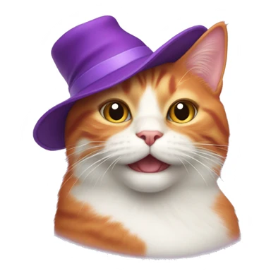 Red and  whiwhite cat on the mat with purple hat sticker