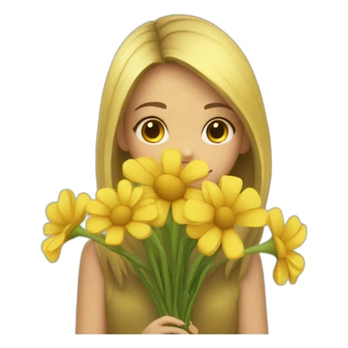 Yellow flowers with shy girl sticker
