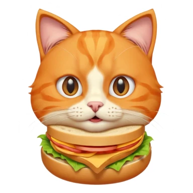 cute orange cat portrait, head and shoulders only, biting a sandwich, funny expression, 3D cartoon, mobile game icon style, clean background, no text, no watermark sticker