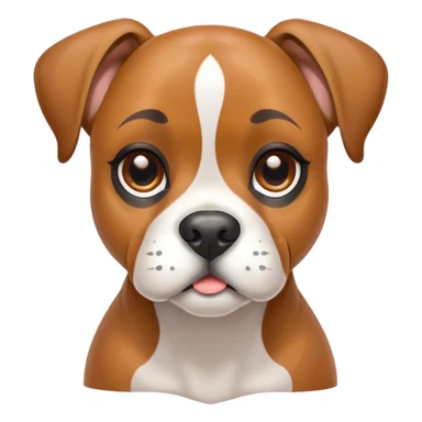 Cinematic Cute Fawn Boxer Dog Portrait Emoji, Head tilted playfully and inquisitively, with a glossy fawn coat highlighted by a white muzzle and chest, round, sparkling brown eyes filled with curiosity, Simplified yet irresistibly adorable features, highly detailed, glowing with a warm, friendly glow, high shine, affectionate and lively, stylized with a touch of whimsy, bright and endearing, soft glowing outline, capturing the essence of a mischievous yet loving pup, so playful it feels like it could bound out of the screen and into your arms! sticker