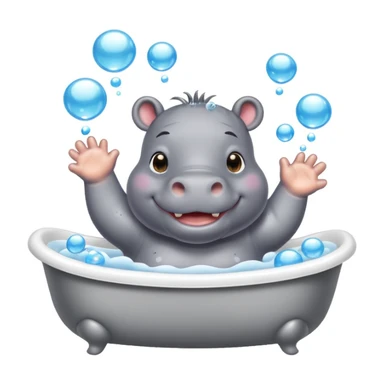 happy hippo with bubbles in bathtub sticker